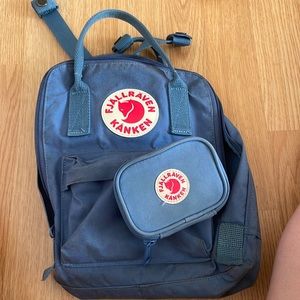 Fjallraven Kanken mini backpack and wallet light blue